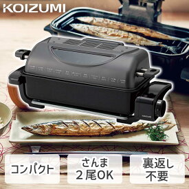 魚焼き ロースター 魚焼きグリル フィッシュロースター 小型 コンパクト 2尾 (KFR-0730) グレー｜ 両面焼き コイズミ 送料無料 グリラー 魚焼き器 魚焼き機 グリル さんま 両面ヒーター 消臭フィルター タイマー お手入れ 焼き魚 単身 2人暮らし 1人暮らし