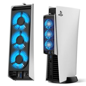 JUSPRO PS5�p ��p�t�@�� ���^ - LED ���C�g�EUSB 3.0 �ڑ��E�ᑛ�� PS5 �f�B�X�N/�f�W�^���ŋ��ʑΉ��yPS5 Slim/PS5 Pro��Ή��z