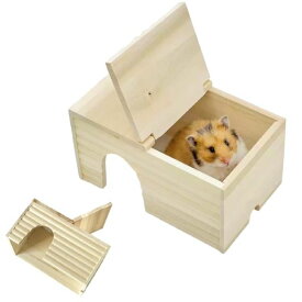 SensaBliss ハムスター ハウス 木製 隠れ家 うさぎ小屋 モルモット・ハリネズミ・リス用 覗ける 丈夫 暖房 組立不要 掃除しやすい 小動物シェルター 寝床 巣箱 遊具 飼育ケージ内装