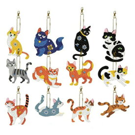 seimeinoki ダイヤモンドアート 12点セット キーホルダー ペンダント 猫 かわいい 動物 片面 専用工具付き 5D ダイヤモンドアート キーホルダー モザイク飾り物 バッグ飾り アクセサリー 人気…