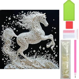 Amyaker ダイヤモンドアート キット パールアート パールビーズ絵画キット DIY 手作り絵画 モザイクアート 5D モザイクアート パール塗装 30x30cm 真っ白馬