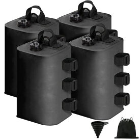 テント重り 注水式ウェイトバッグ 4個セット 10L タープ・ワンタッチテント用 固定ベルト3本付き 折りたたみ収納 (4set*ブラック)