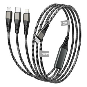 �y100W�z3 in 1 �[�d�P�[�u�� 1.2M �}���` USB C �[�d�P�[�u�� PD �}���[�d iPhone �P�[�u�� Type C �[�d�R�[�h 3�䓯�����d�\ �^�C�vc