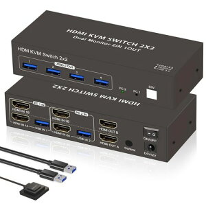 �yHDMI 2����2�o�́zKVM �ؑ֊� 2PC �ؑ� 2��� �����o�� USB 3.0 4�o�� KVM �X�C�b�`���[ �L�[�{�[�h �}�E�X ���L �f���A�� �f�B�X�v���C 4K 60Hz HDMI 2����2�o�� USB 2���� 4�o�� �������͑��u