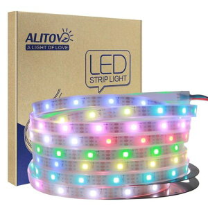 ALITOVE LED�e�[�v���C�g �C���~�l�[�V���� LED���C�g WS2812B �A�h���X�\ 5050 RGB SMD 5 m 150�s�N�Z�����F �h��IP67�z���C�gPCB DC5V