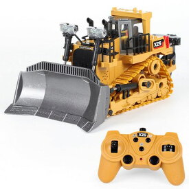 RC ブルドーザー ショベルカー 掘削機 子供のおもちゃの車 建設車両おもちゃ 合金素材ラジオコントロール 大きいサイズ (黄)