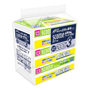 【今だけお得!数量限定セール】日本製紙クレシア スコッティ ファイン ペーパーふきん サッとサッと 200組×3コパック◇