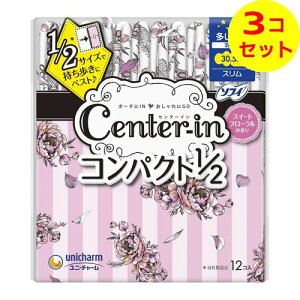 【送料込】 ユニ・チャーム センターイン コンパクト ナチュラルフローラル 多い夜用 12枚入 ×3個セット