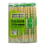 【◆数量限定◆】大和物産 節付竹丸ポリ完封箸 楊枝付 100膳入 割り箸 個包装【MY-s01】