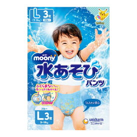 【送料込・まとめ買い×6個セット】ユニ・チャーム ムーニー 水あそび パンツ ブルー L 3枚 こども用紙おむつ