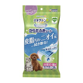 【送料込・まとめ買い×4個セット】ユニ・チャーム ペット デオクリーン からだふきシート 小型犬 猫用 香り付き 28枚 厚手 超大判サイズ