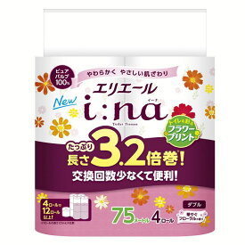 【今月のオススメ品】大王製紙 エリエール i:na イーナ トイレット 3.2倍巻 プリント 華やぐフローラルの香り 4ロール入