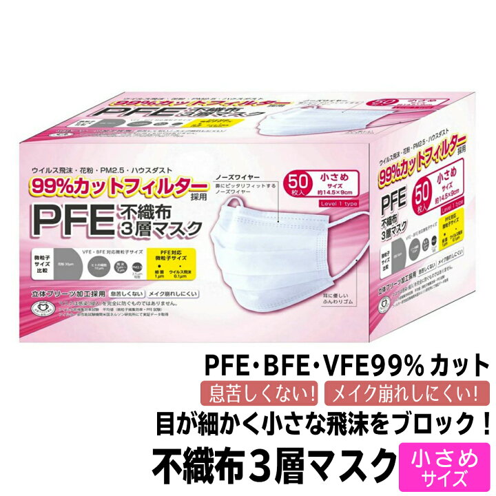 楽天市場 特価 富士 Pfe 不織布 3層マスク 小さめサイズ 50枚入 レベル１タイプ 不織布マスク 無くなり次第終了 マイレピ P Gストア