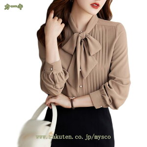 シフォン ブラウス レディース 長袖 シャツ おしゃれ トップス 襟付き スキッパーシャツ フォーマル オフィス 大きいサイズ 通勤 通学 OL きれいめ 立ち襟 大人 ホワイト 白 ブラック 黒 デー