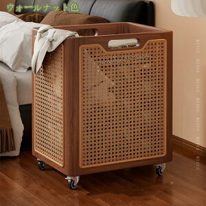 大型 ランドリーバスケット 木製 藤編み 脱衣かご 洗濯物収納 洗濯カゴ 洗面所収納 脱衣所 衣類整理バスケット 洗濯バスケット おしゃれ 大容量 家庭用 収納バスケット 収納ケース キャスタ