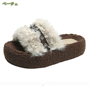 ルームシューズ バックル飾り 柔らかい 大きいサイズ かわいい おしゃれ 滑り止め 室内用 外履き用もOK ハイヒール 5cm もこもこ ミュールサンダル 秋 冬 かかとなし 低反発 痛くない 洗える