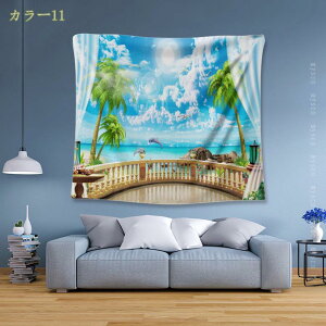 777円OFFクーポン 自然風景ハワイタペストリー ビーチ 壁掛け 海 日の出ビーチと椰子の木インテリア 布タペストリーモダンな壁飾り夜空と海 ポスター タペストリー模様替え インテリア 布ポ