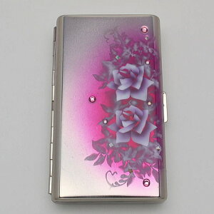 送料無料【エアブラシ】赤紫＆白いバラ シガレットケース 100ミリ 14本用 ロング用 /たばこケース 煙草ケース タバコケース
