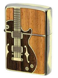 フカシロ　zippo　Antique　Guitar　アンティクギター　ウッドインレイ　ジッポー　両面加工　ブラシイブシ仕上げ　1201S443