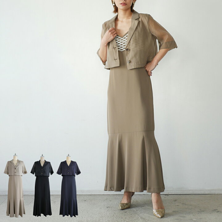 楽天市場】sheer jacket set dress パーティー ドレス ワンピース 結婚 