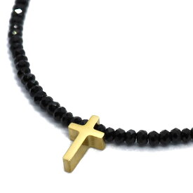 ブラックスピネル ネックレス メンズ レディース ゴールド クロス ステンレス ブラック　スピネル 天然石 パワーストーン 黒 ブラックスピネルネックレス 送料無料