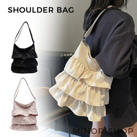 ショルダーバッグ レディース トートバッグ フリル キャンバス 帆布 バッグ 縦型 トート 肩掛け 斜めがけ 大容量 通勤 通学 軽量 カバン 大人 可愛い おしゃれ お買い物 通勤バッグ 通学バッグ 旅行 マグネット 送料無料