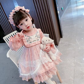 ワンピース 子供ドレス ロリータ キッズ 長袖 メイド ロリータ服 女の子 洋服 子供服 秋冬 高品質 コスプレ クリスマス ギフトお誕生日プレゼント lolita 90/100/110/120/130