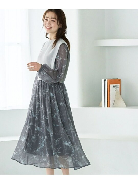 SALE 10 OFF ニットベスト2P柄ワンピースロングスリーブ mysty woman ミスティウーマン ワンピース・ドレス ワンピース グレー ホワイト ブラウン RBA E 送料無料 Rakuten Fashion mysty woman