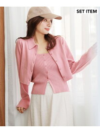 【SALE／50%OFF】ニットポロカーディガン&キャミツイン mysty woman ミスティウーマン トップス アンサンブル ホワイト ブラック ピンク グレー【RBA_E】【送料無料】[Rakuten Fashion]