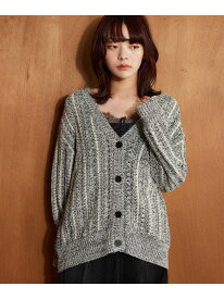 MIXヤーンニットカーディガン mysty woman ミスティウーマン トップス カーディガン ホワイト ネイビー【送料無料】[Rakuten Fashion]