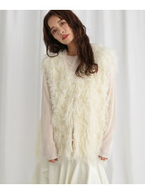 【SALE／50%OFF】シャギーベスト mysty woman ミスティウーマン トップス ニット ホワイト ブラウン【RBA_E】【送料無料】[Rakuten Fashion]