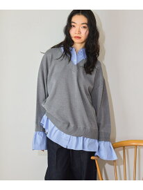 シャツドッキングハイゲージニット mysty woman ミスティウーマン トップス ニット グレー ネイビー【先行予約】*【送料無料】[Rakuten Fashion]