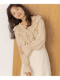 【SALE／50%OFF】ボリュームフリルブラウス mysty woman ミスティウーマン トップス シャツ・ブラウス ベージュ ブラック ホワイト【RBA_E】[Rakuten Fashion]