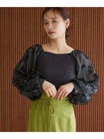 【SALE／46%OFF】フローラル刺繍スリーブニットプルオーバー mysty woman ミスティウーマン トップス ニット ホワイト ブラック ブルー ピンク【RBA_E】【送料無料】[Rakuten Fashion]