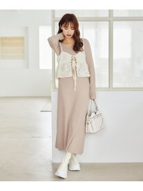 【SALE／50%OFF】【上西星来さん着用アイテム】フェザーキャミセットニットワンピース mysty woman ミスティウーマン ワンピース・ドレス ワンピース ベージュ グレー レッド【RBA_E】【送料無料】[Rakuten Fashion]