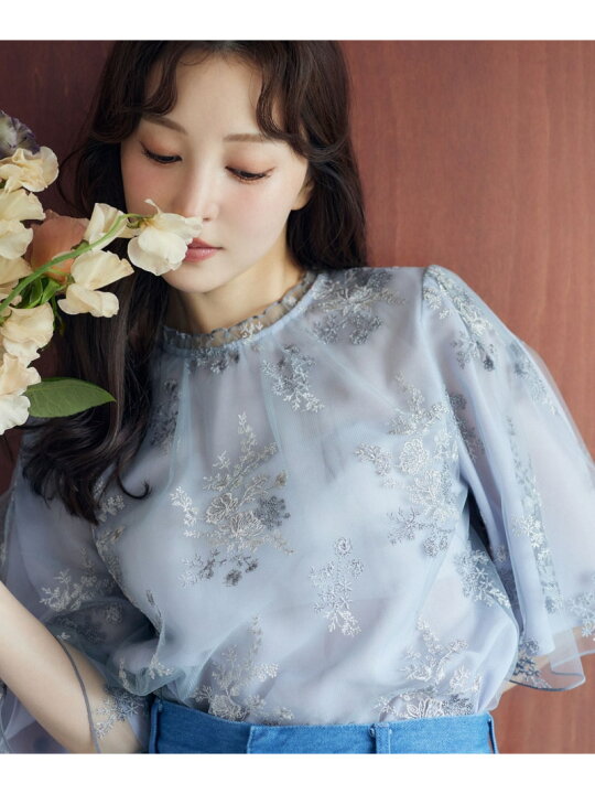 楽天市場】【SALE／60%OFF】フローラル刺繍フレアスリーブブラウス 