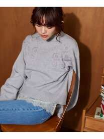 花刺繍プチハイニット mysty woman ミスティウーマン トップス ニット グレー ホワイト ブラック【送料無料】[Rakuten Fashion]
