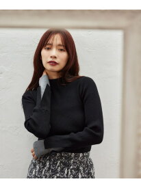【SALE／20%OFF】袖レイヤード配色ニット mysty woman ミスティウーマン トップス ニット ブラック ホワイト グレー【RBA_E】【送料無料】[Rakuten Fashion]