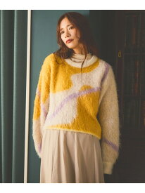 【WEB限定】ニュアンスラインジャガードニット mysty woman ミスティウーマン トップス ニット ホワイト【送料無料】[Rakuten Fashion]