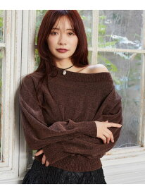 【SALE／10%OFF】ラメモールボートネックプルオーバー mysty woman ミスティウーマン トップス ニット ブルー ブラウン ブラック ピンク ホワイト【RBA_E】【送料無料】[Rakuten Fashion]