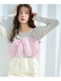 【SALE／50%OFF】リボン2WAYキャミSET mysty woman ミスティウーマン トップス アンサンブル グレー ホワイト ブラック ピンク【RBA_E】【送料無料】[Rakuten Fashion]