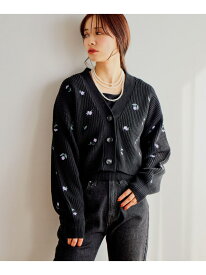 花刺繍ニットアンサンブル mysty woman ミスティウーマン トップス アンサンブル ブラック グレー ホワイト【送料無料】[Rakuten Fashion]
