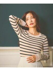 【WEB限定】袖ボタンクルーネックニット mysty woman ミスティウーマン トップス ニット ネイビー ブラック グレー レッド ブルー ホワイト【送料無料】[Rakuten Fashion]