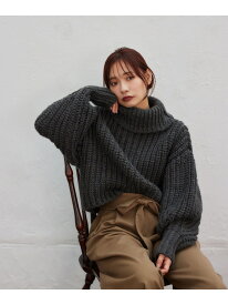 ローゲージザックリ編みタートル mysty woman ミスティウーマン トップス ニット ホワイト グレー【送料無料】[Rakuten Fashion]