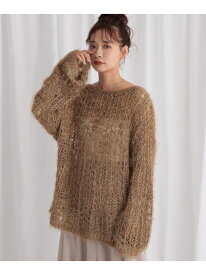 モヘヤライクスカシニット mysty woman ミスティウーマン トップス ニット ブラウン ベージュ ブルー【送料無料】[Rakuten Fashion]