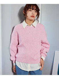 切り替えアウトリンキングニット mysty woman ミスティウーマン トップス ニット ピンク ホワイト ネイビー【送料無料】[Rakuten Fashion]