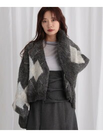アーガイルニットカーディガン mysty woman ミスティウーマン トップス カーディガン グレー ブラウン ブルー【送料無料】[Rakuten Fashion]