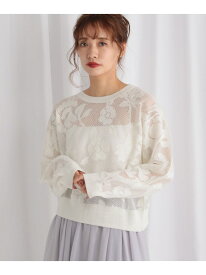 シアーフラワージャカードニット mysty woman ミスティウーマン トップス ニット レッド ホワイト ブラック[Rakuten Fashion]