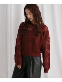 シアーフラワージャカードニット mysty woman ミスティウーマン トップス ニット レッド ホワイト ブラック[Rakuten Fashion]