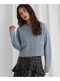 ポケツキニットポロカーディガン mysty woman ミスティウーマン トップス カーディガン ブルー ネイビー ホワイト【送料無料】[Rakuten Fashion]